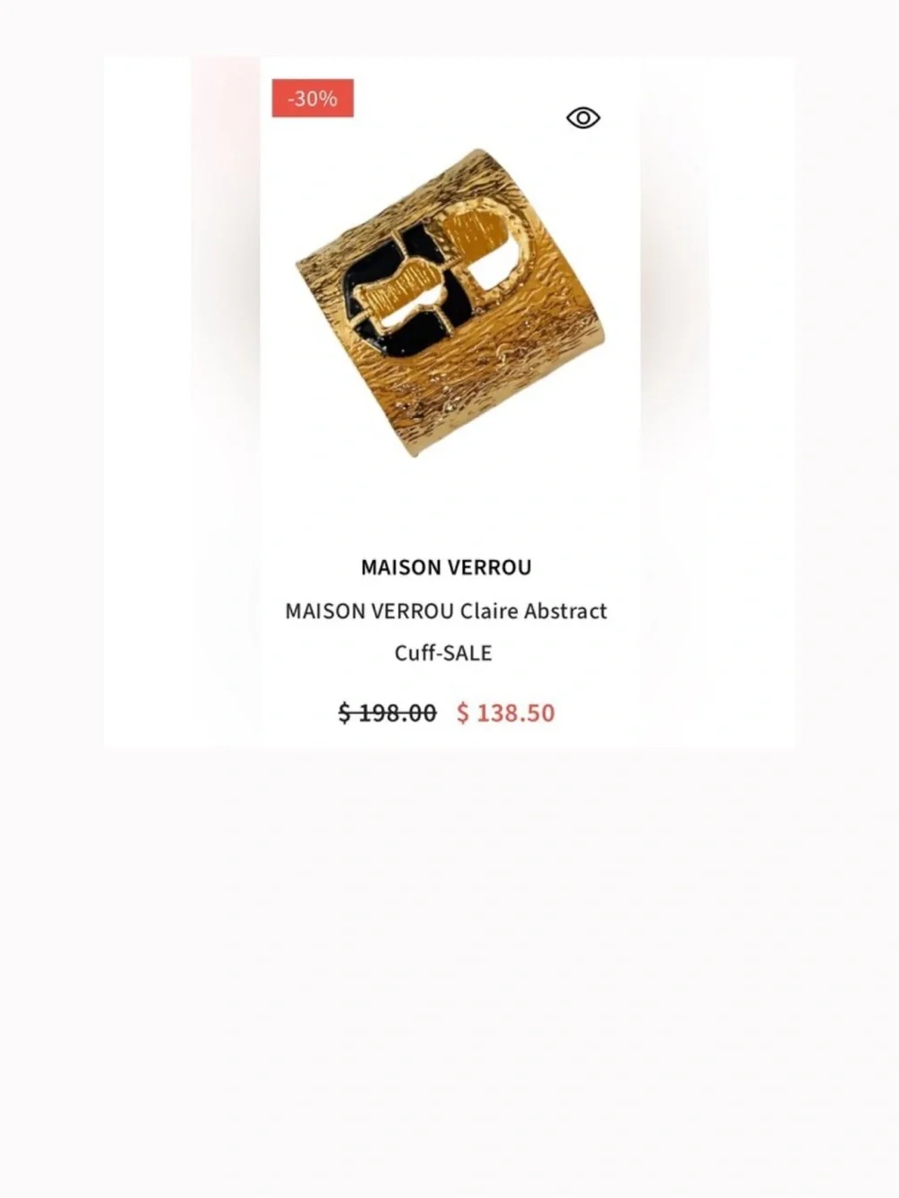 MAISON VERROU Claire Abstract Gold textured  Cuff Bracelet with Black Enamel.
